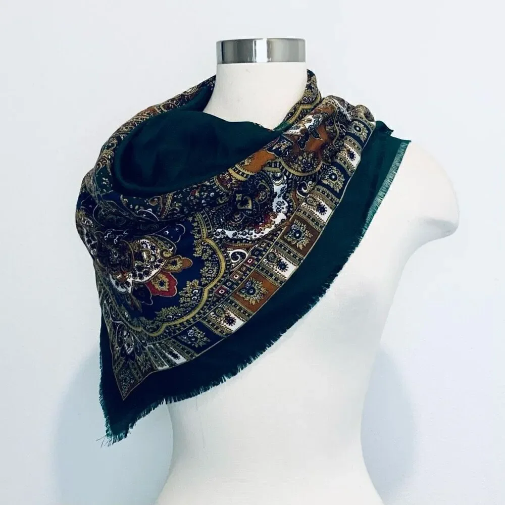 Vintage Green Wrap Scarf Paisley Floral Bright Colorful Tapestry